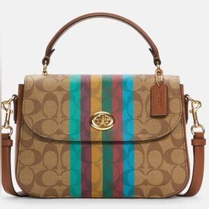 Coach Signature Legacy Stripe Marlie Top Handle Satchel In Signature Canvas